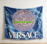 Versace Blue Neon Chain Medusa Print Flannel Throw Blanket Luxury Greek Key Patterned Sofa Cover Blanket IMG_1336